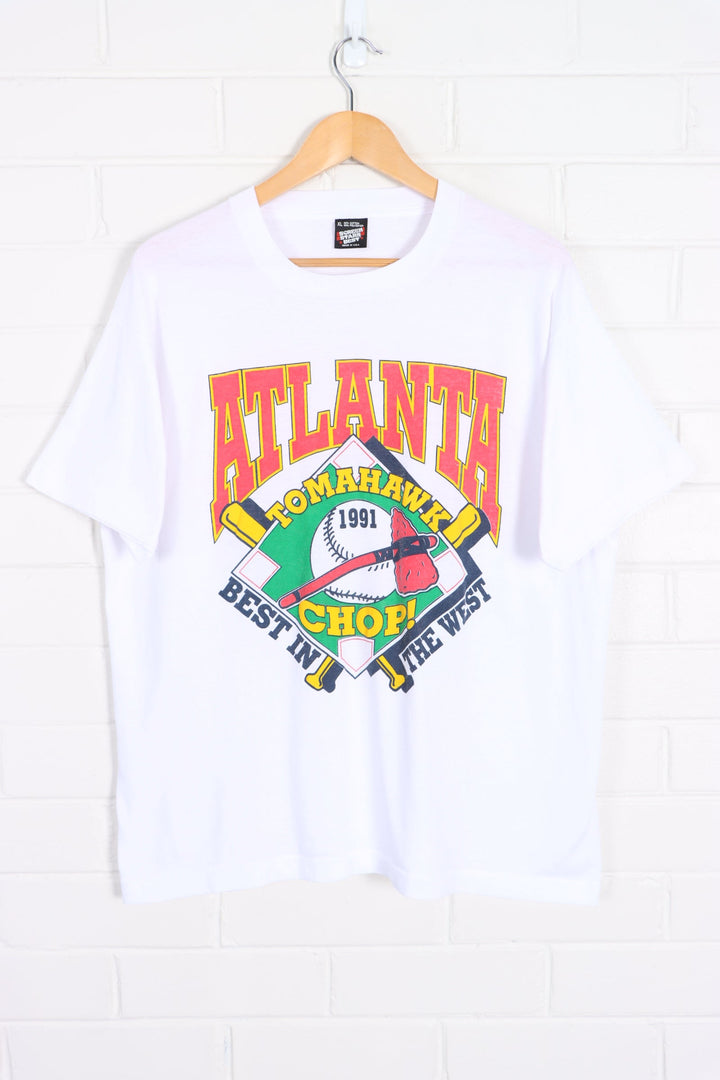 MLB Atlanta Braves Tomahawk 1991 "Best In The West" Single Stitch T-Shirt (L) - Vintage Sole Melbourne