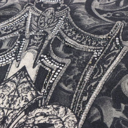 XZAVIER Rhinestone Winged Skulls & Sword All Over Print Black Y2K Tee (L-XL)