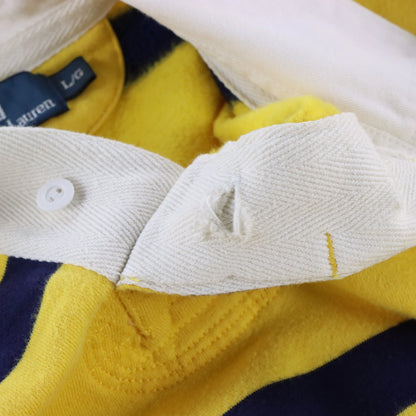 Vintage POLO RALPH LAUREN Embroidered Pony Yellow & Navy Long Sleeve Rugby Jumper (L)