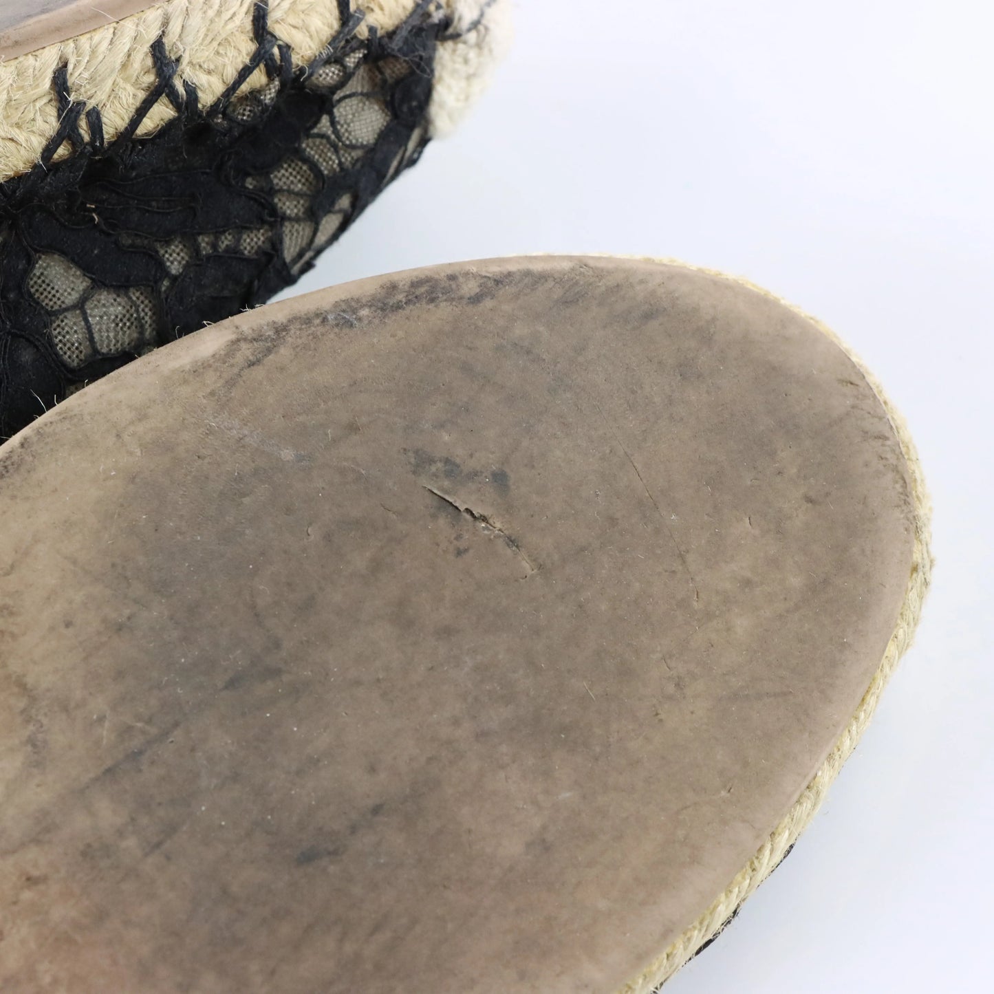 VALENTINO GARAVANI Black Lace & Beige Mesh Ankle Tie Espadrille Flats (38)