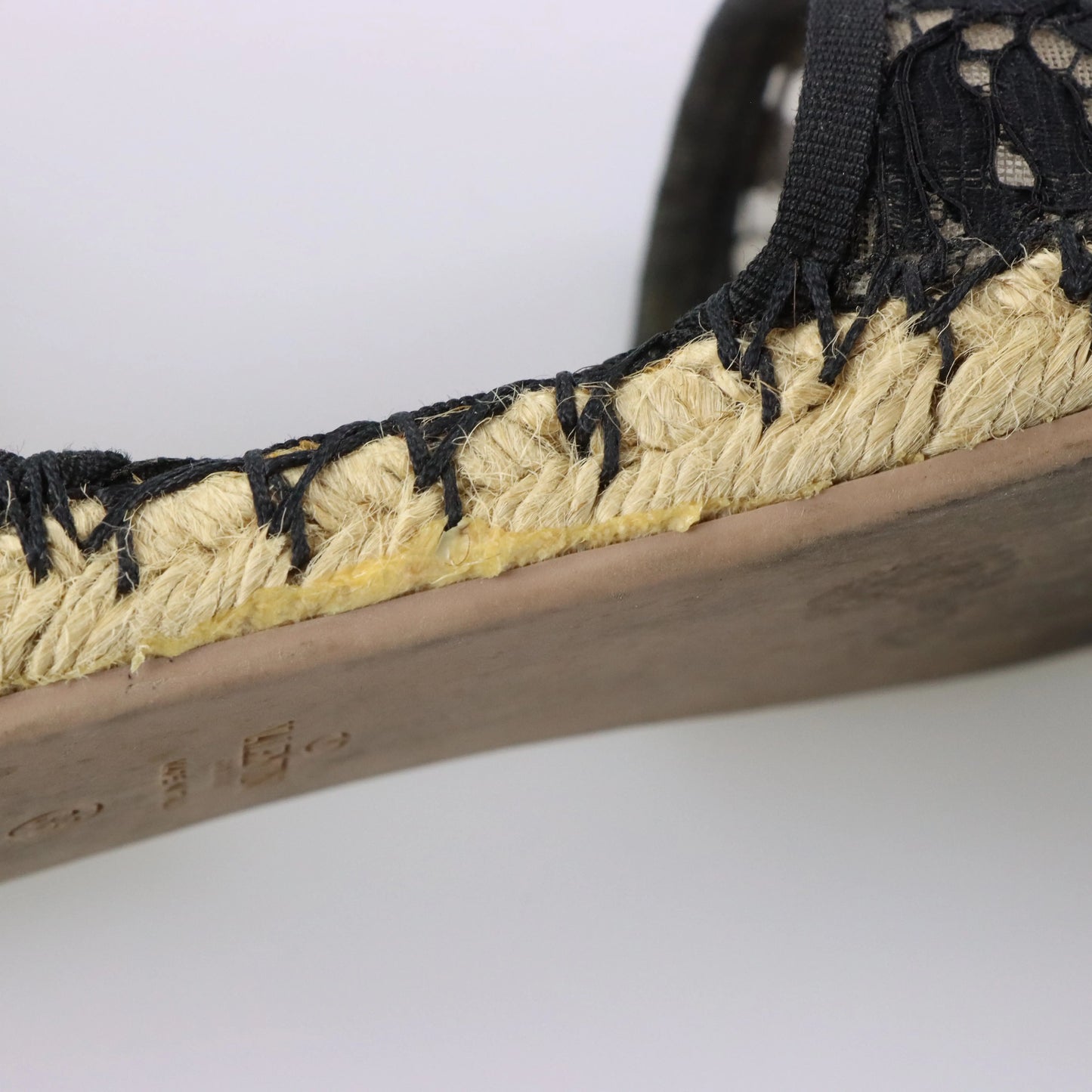 VALENTINO GARAVANI Black Lace & Beige Mesh Ankle Tie Espadrille Flats (38)