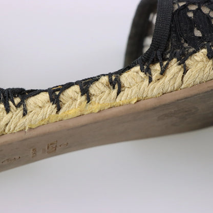 VALENTINO GARAVANI Black Lace & Beige Mesh Ankle Tie Espadrille Flats (38)