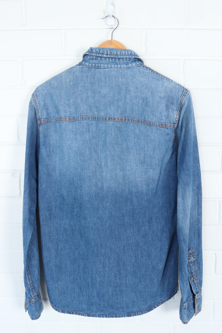 TRUE RELGION Embroidered Denim Long Sleeve Shirt (S-M)