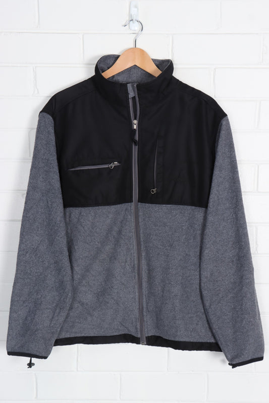 CHAPS Embroidered Grey & Black Panel Fleece Zip Up (XL) - Vintage Sole Melbourne