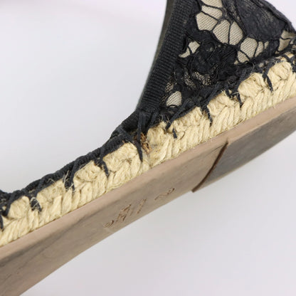 VALENTINO GARAVANI Black Lace & Beige Mesh Ankle Tie Espadrille Flats (38)