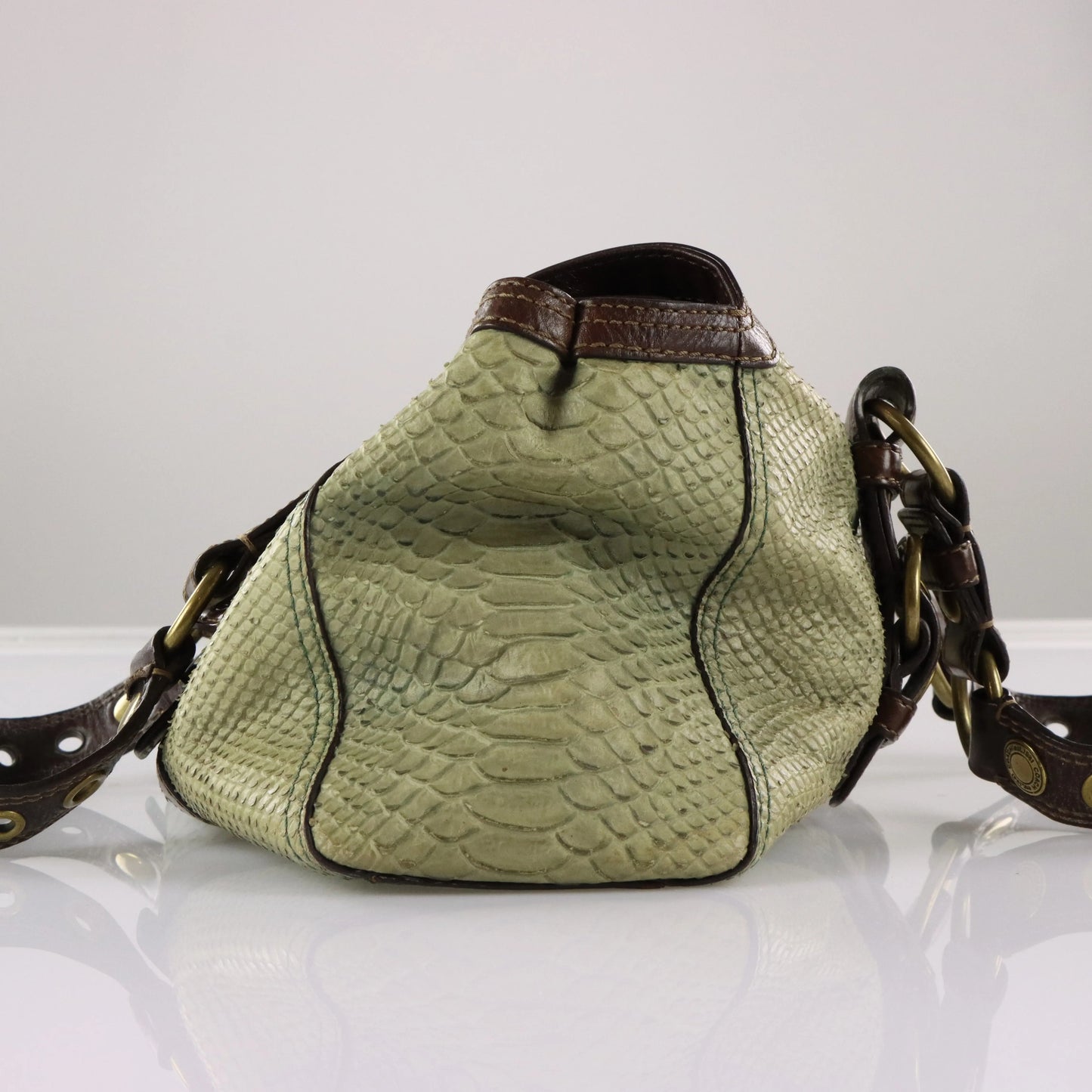 COACH 'Chelsea' 11008 Sage Green Python Embossed Leather Buckle Shoulder Bag