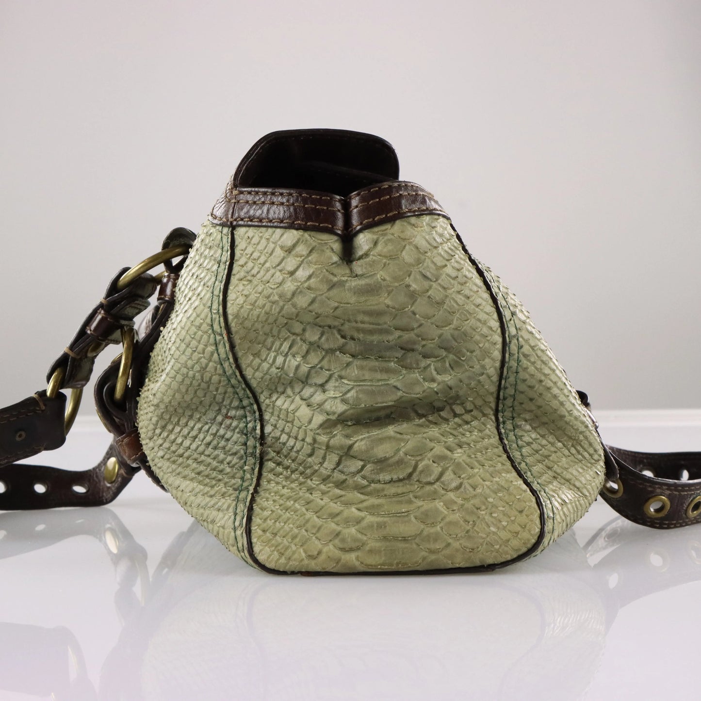 COACH 'Chelsea' 11008 Sage Green Python Embossed Leather Buckle Shoulder Bag