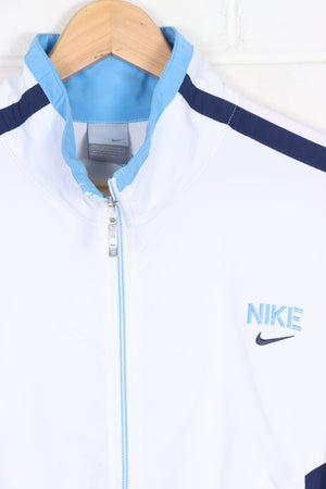 NIKE Embroidered Blue & White Striped Track Jacket (XL-XXL)