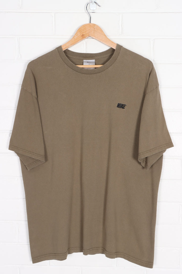 NIKE Embroidered Spell Out Logo Olive Brown T-Shirt (XL)