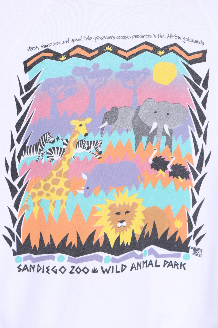 San Diego Zoo 80s Wild Animals Cartoon Sweatshirt (L) - Vintage Sole Melbourne