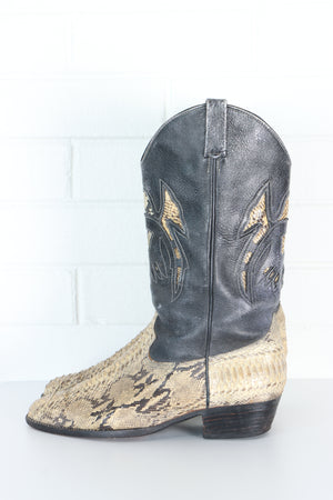 Vintage Python Leather Narrow Cowboy Boots (9)