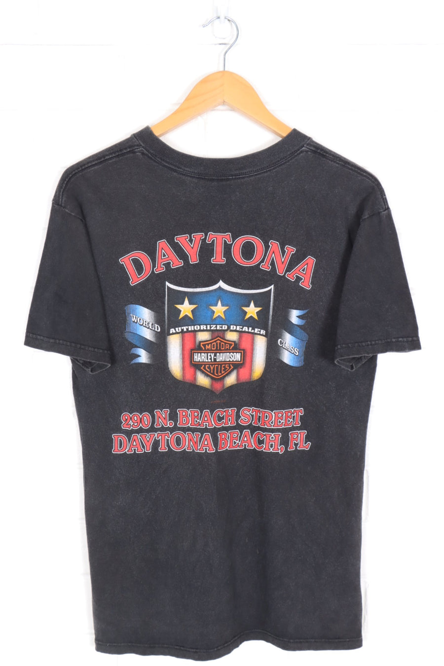 HARLEY DAVIDSON Eagle Fire Wings Daytona USA Made Flag Tee (M)