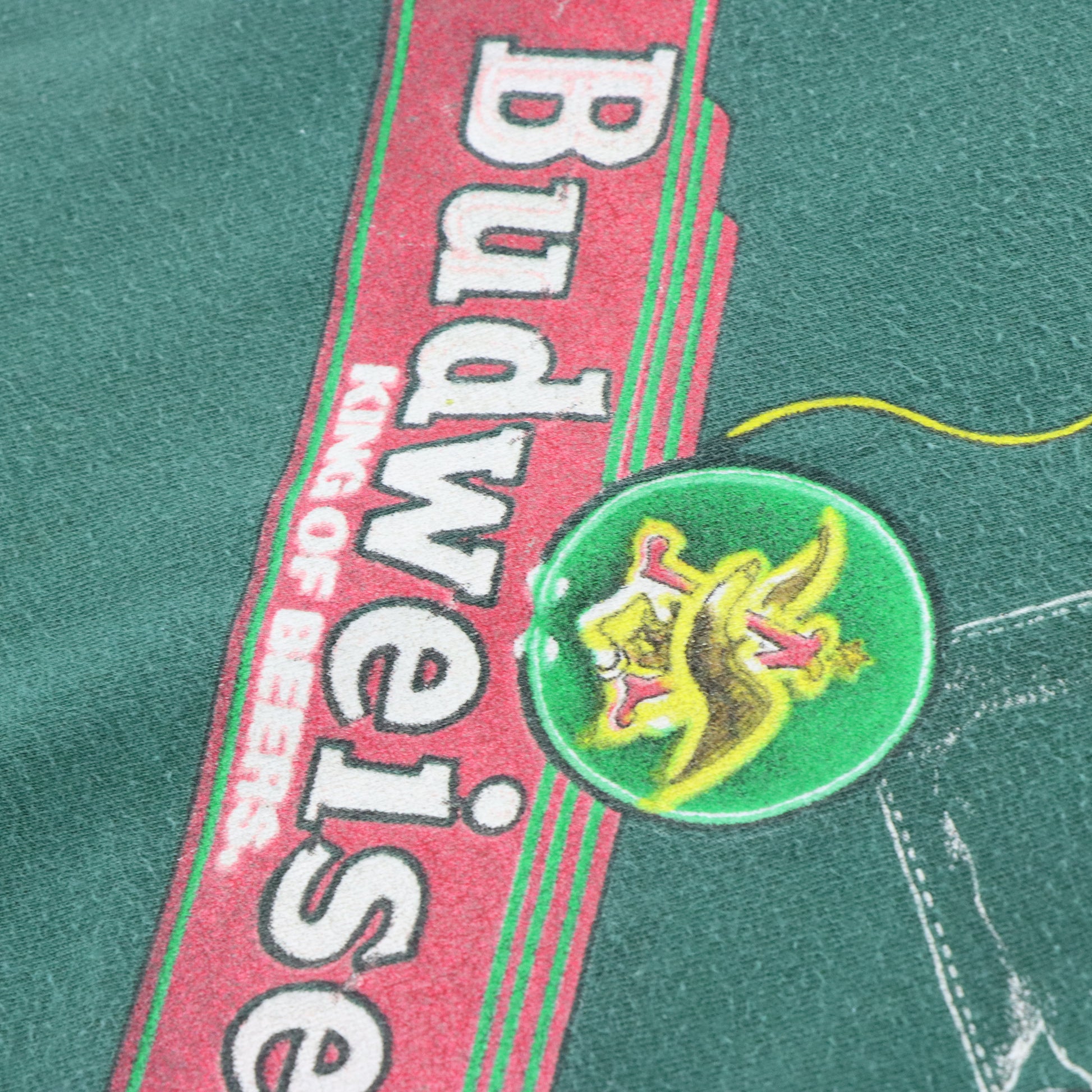 1998 Vintage BUDWEISER 'Incompetent Ferret' Animal Beer Front Back Green T-Shirt (L) Vintage Sole Melbourne