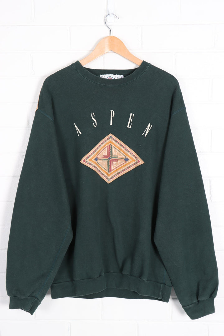 Forest Green Aspen Aztec Shoulder Detail Sweatshirt (XL) - Vintage Sole Melbourne