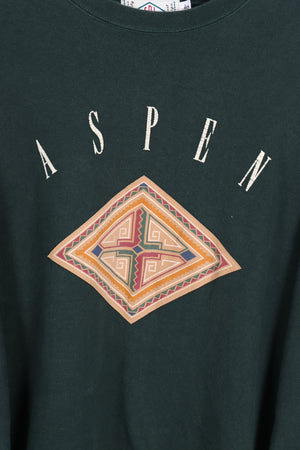 Forest Green Aspen Aztec Shoulder Detail Sweatshirt (XL) - Vintage Sole Melbourne