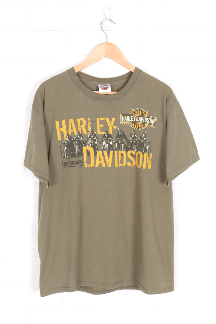 HARLEY DAVIDSON Khaki Green 'Brotherhood' Graphic Tee (M-L)