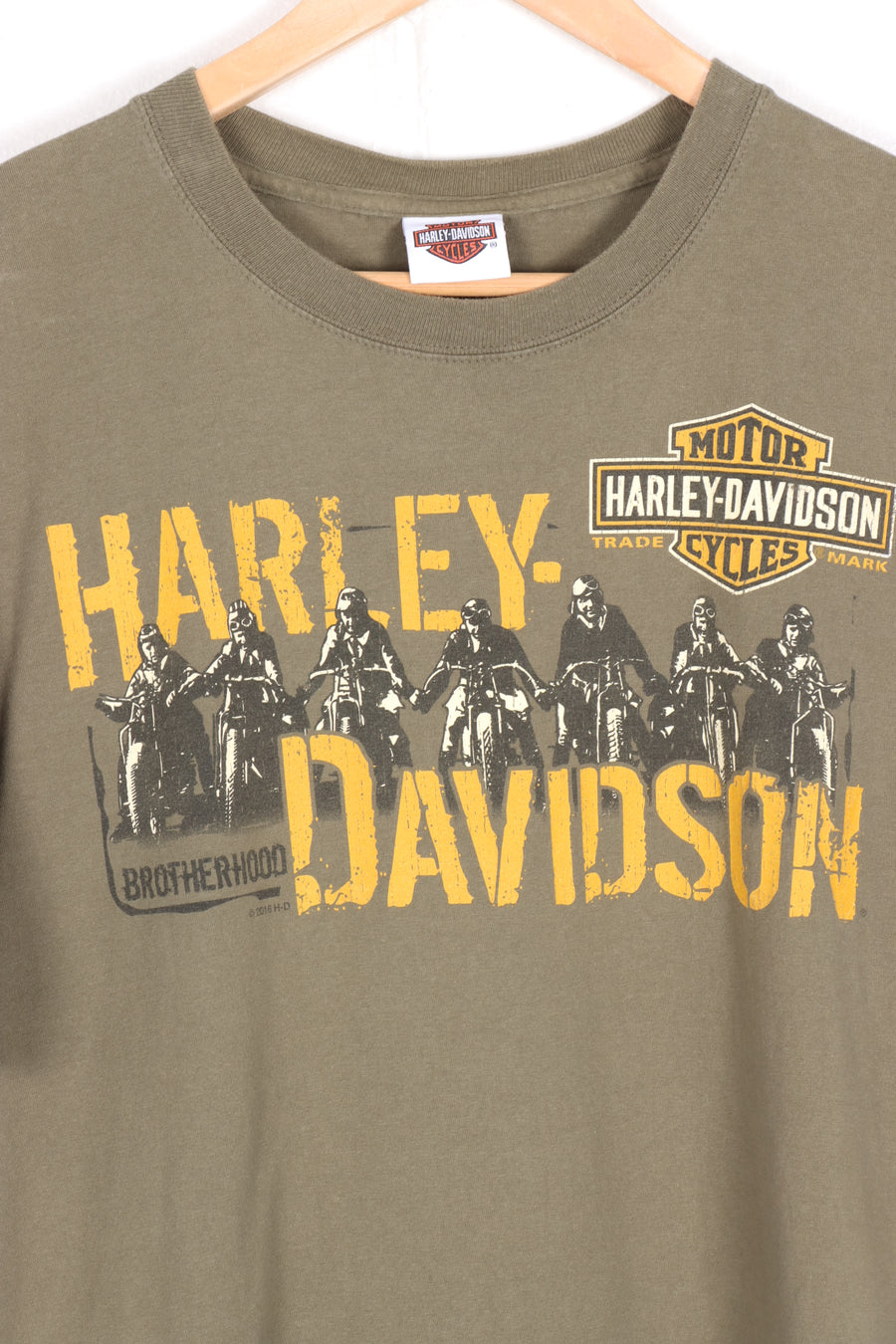 HARLEY DAVIDSON Khaki Green 'Brotherhood' Graphic Tee (M-L)