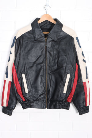 USA Biker's Dream Apparel American Flag Leather Jacket (M-L)