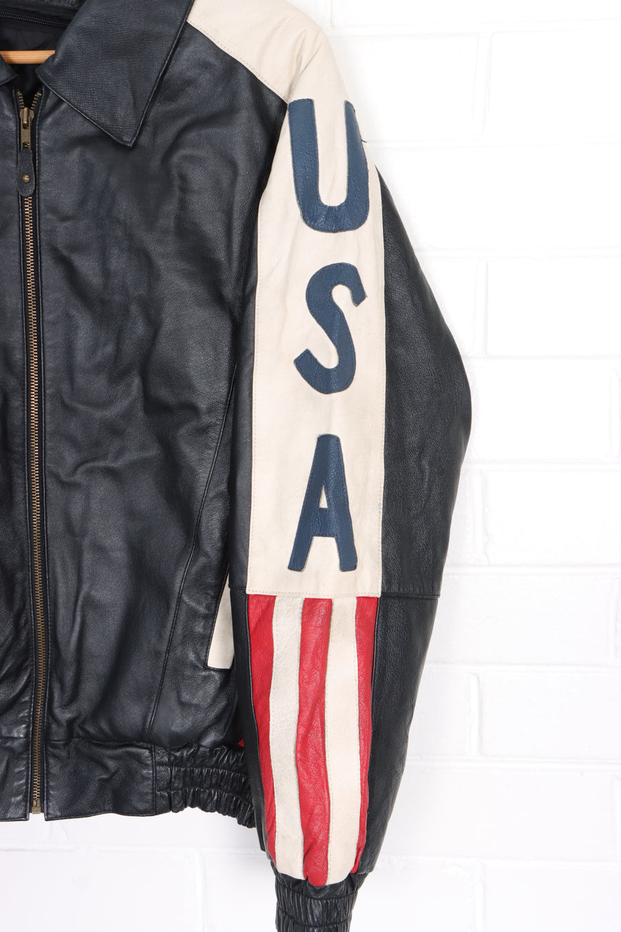 USA Biker's Dream Apparel American Flag Leather Jacket (S)