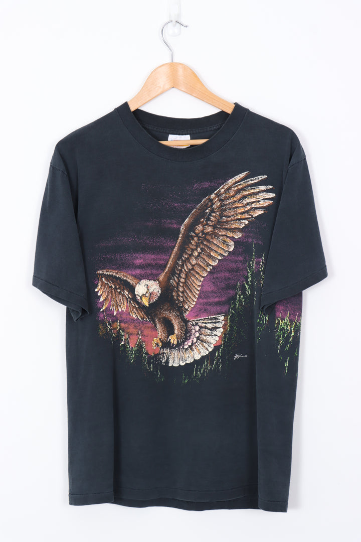 Eagle & Sunset Nature Wrap Around USA Made Graphic Tee (M)