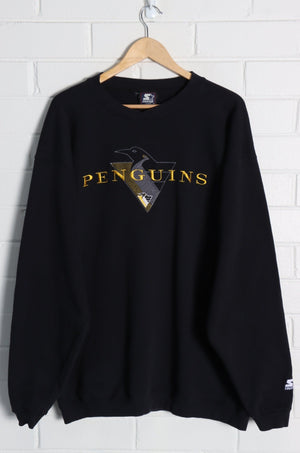 NHL Pittsburgh Penguins Embroidered STARTER V-Neck Sweatshirt USA Made (XL)