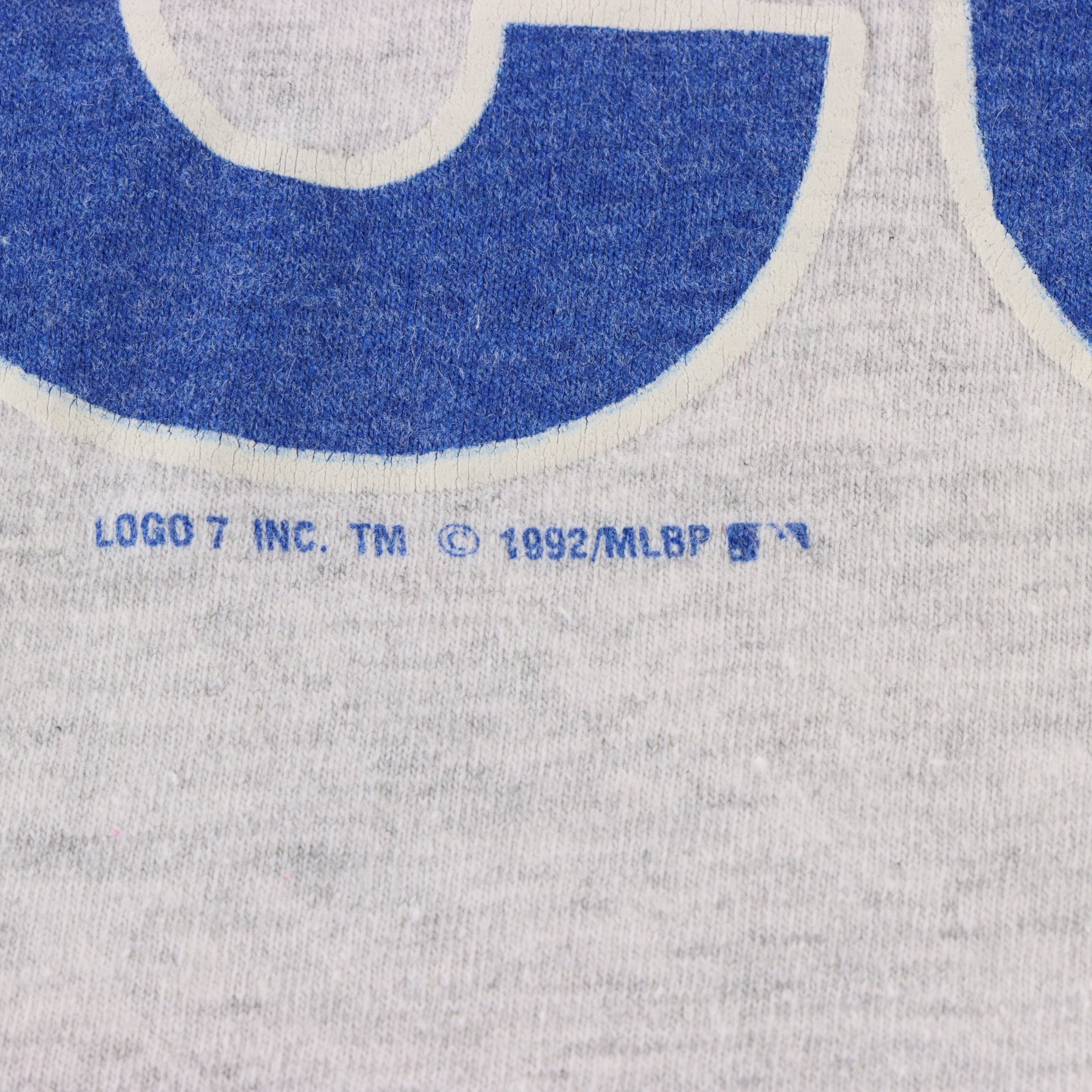 Vintage 1992 Chicago Cubs LOGO 7 Heather Grey Retro MLB Single Stitch T-Shirt (M) Vintage Sole Melbourne