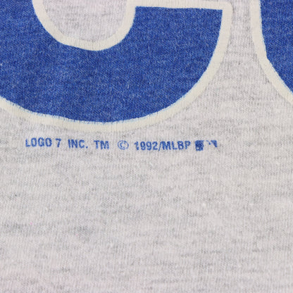 Vintage 1992 Chicago Cubs LOGO 7 Heather Grey Retro MLB Single Stitch T-Shirt (M) Vintage Sole Melbourne