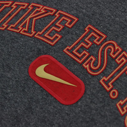 Vintage NIKE Centre Swoosh Spell Out Grey & Red T-Shirt (L)