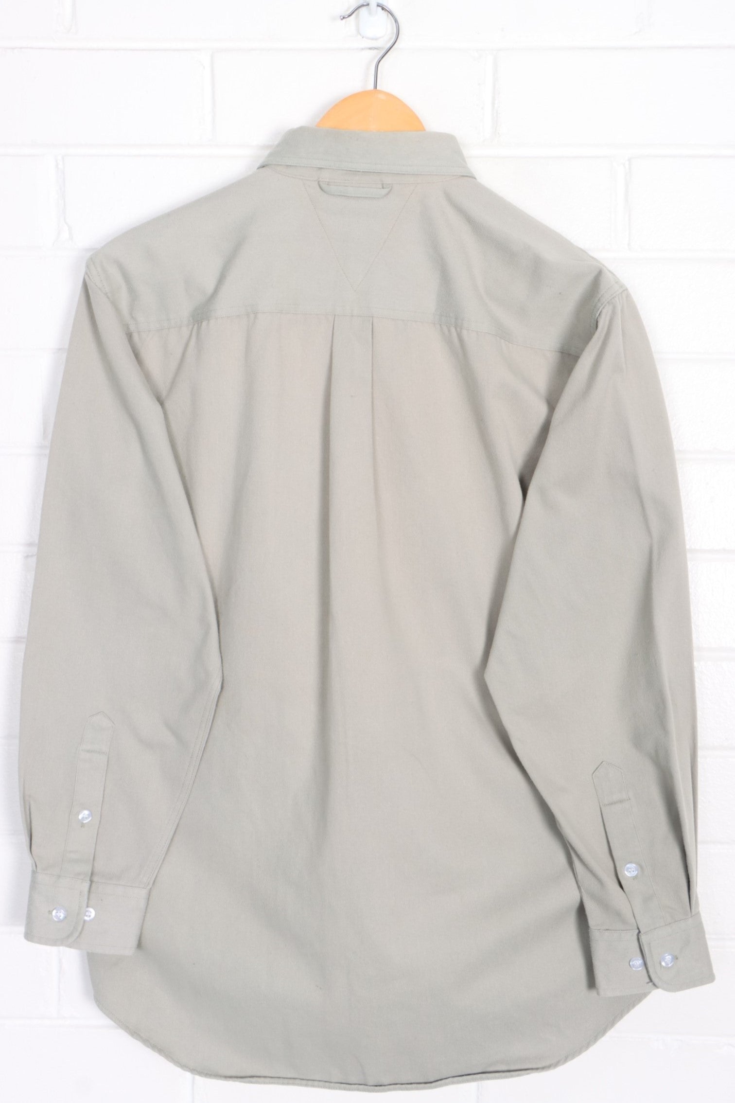 TOMMY HILFIGER Light Khaki Green Button Up Shirt (L) - Vintage Sole Melbourne