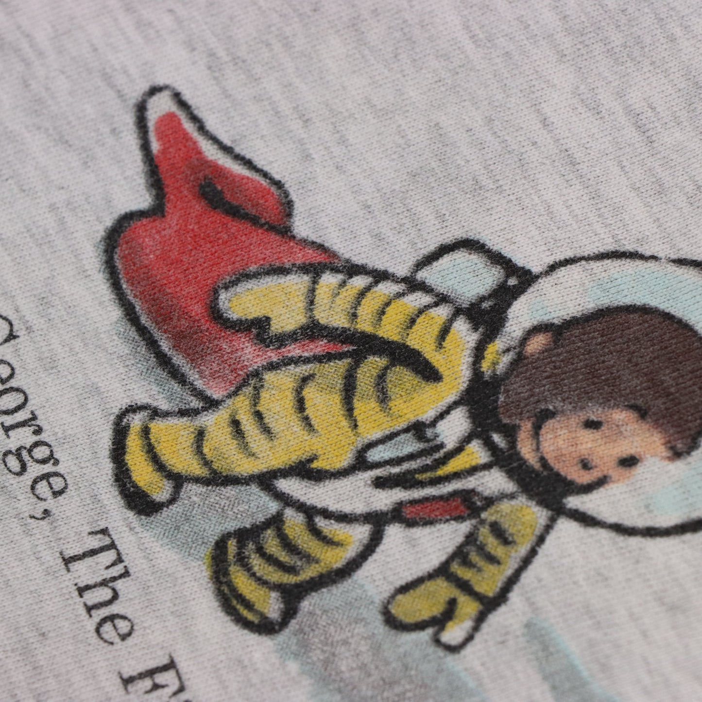 Vintage 1995 CURIOUS GEORGE Space Monkey Parachuting Grey Single Stitch T-Shirt (M) Vintage Sole Melbourne
