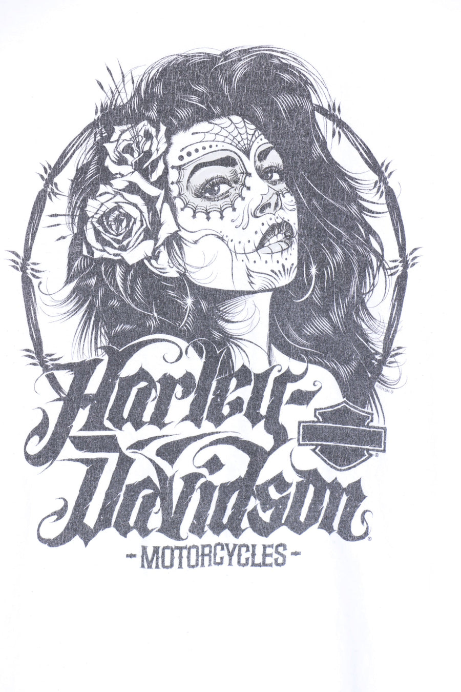 HARLEY DAVIDSON Calavera Sugar Skull Girl & Eagle Front Back Tee (L)