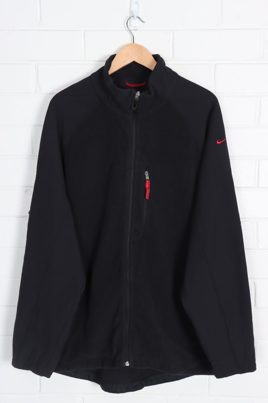 NIKE Black & Red Embroidered Swoosh Panel Fleece Jacket (XXL)