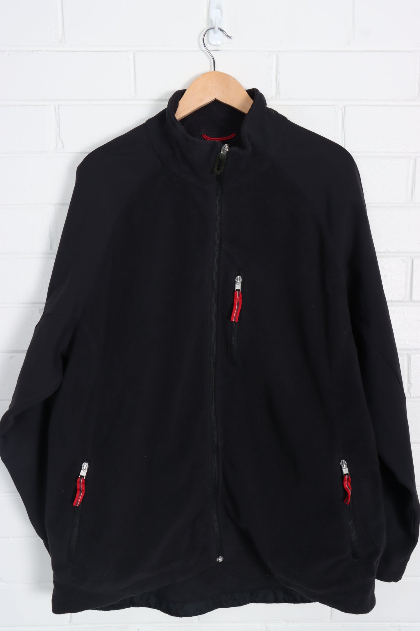 NIKE Black & Red Embroidered Swoosh Logo Fleece Jacket (XXL)