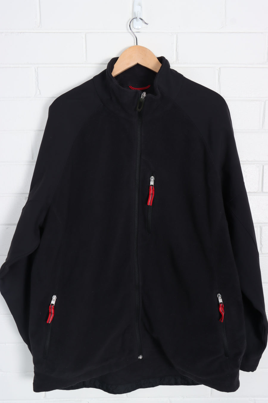 NIKE Black & Red Embroidered Swoosh Logo Fleece Jacket (XXL)