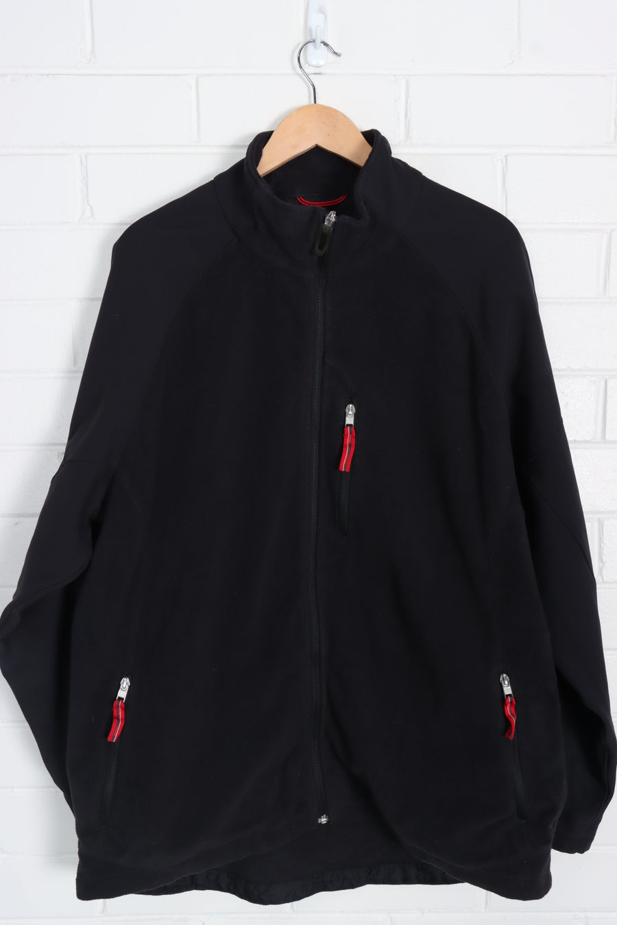 NIKE Black & Red Embroidered Swoosh Panel Fleece Jacket (XXL)