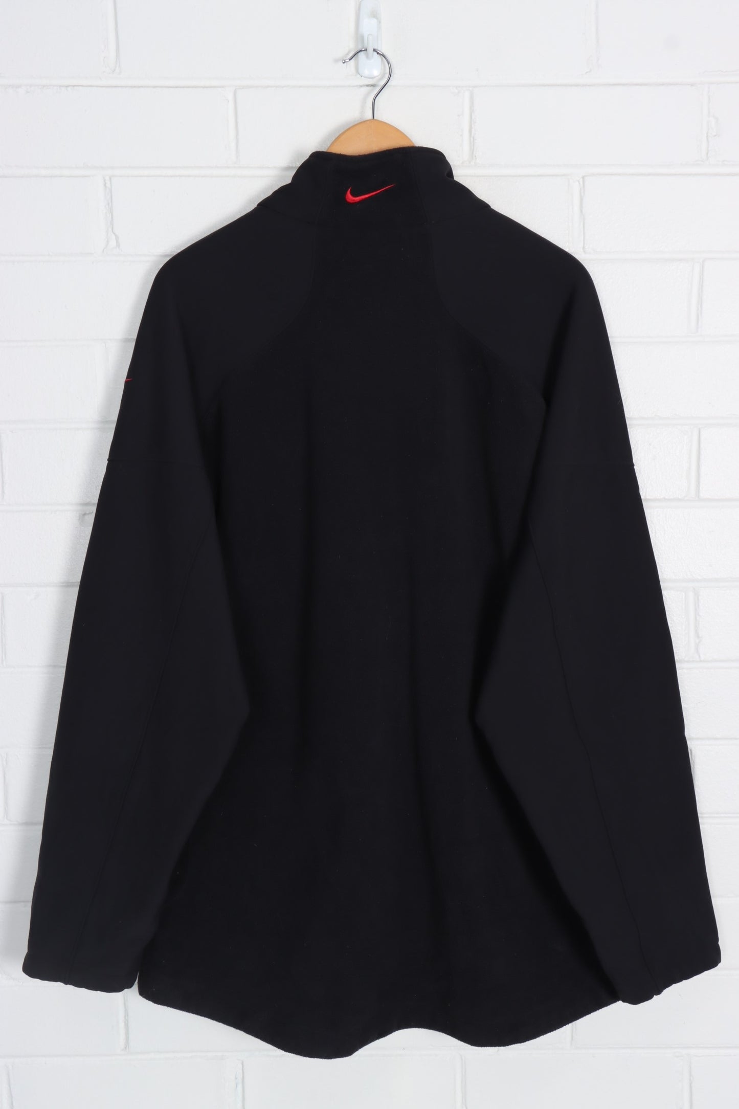 NIKE Black & Red Embroidered Swoosh Logo Fleece Jacket (XXL)