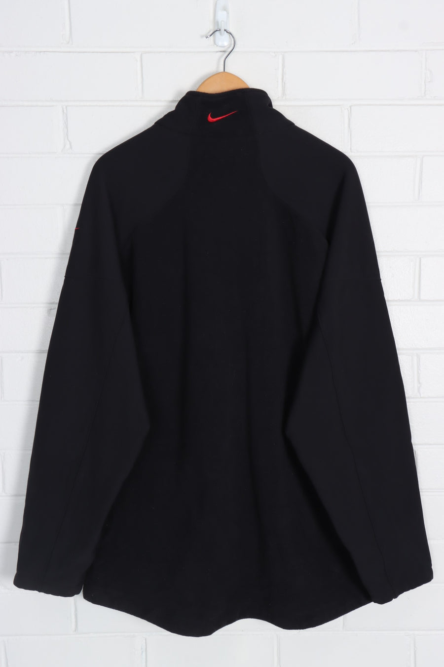NIKE Black & Red Embroidered Swoosh Logo Fleece Jacket (XXL)