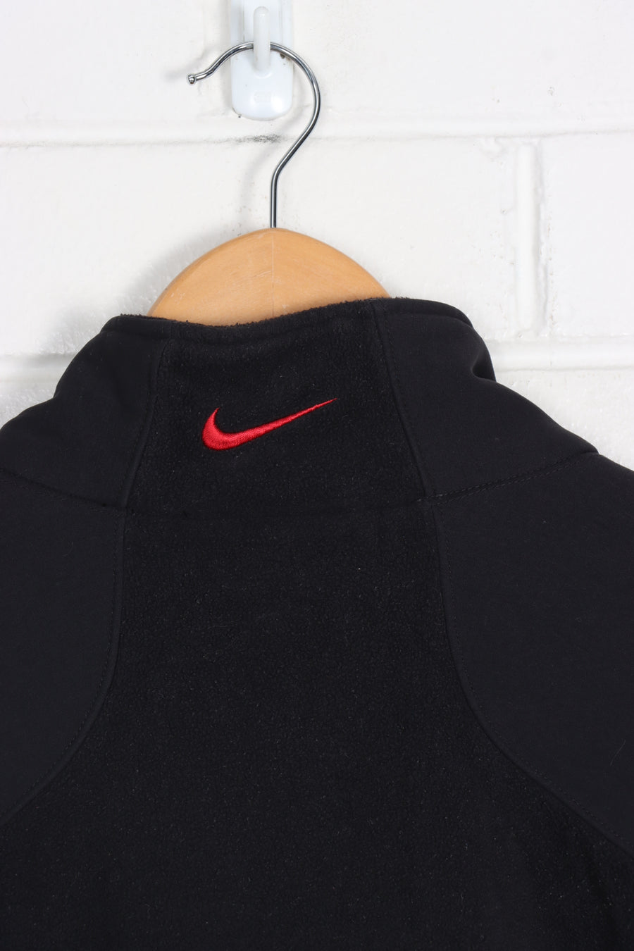 NIKE Black & Red Embroidered Swoosh Logo Fleece Jacket (XXL)