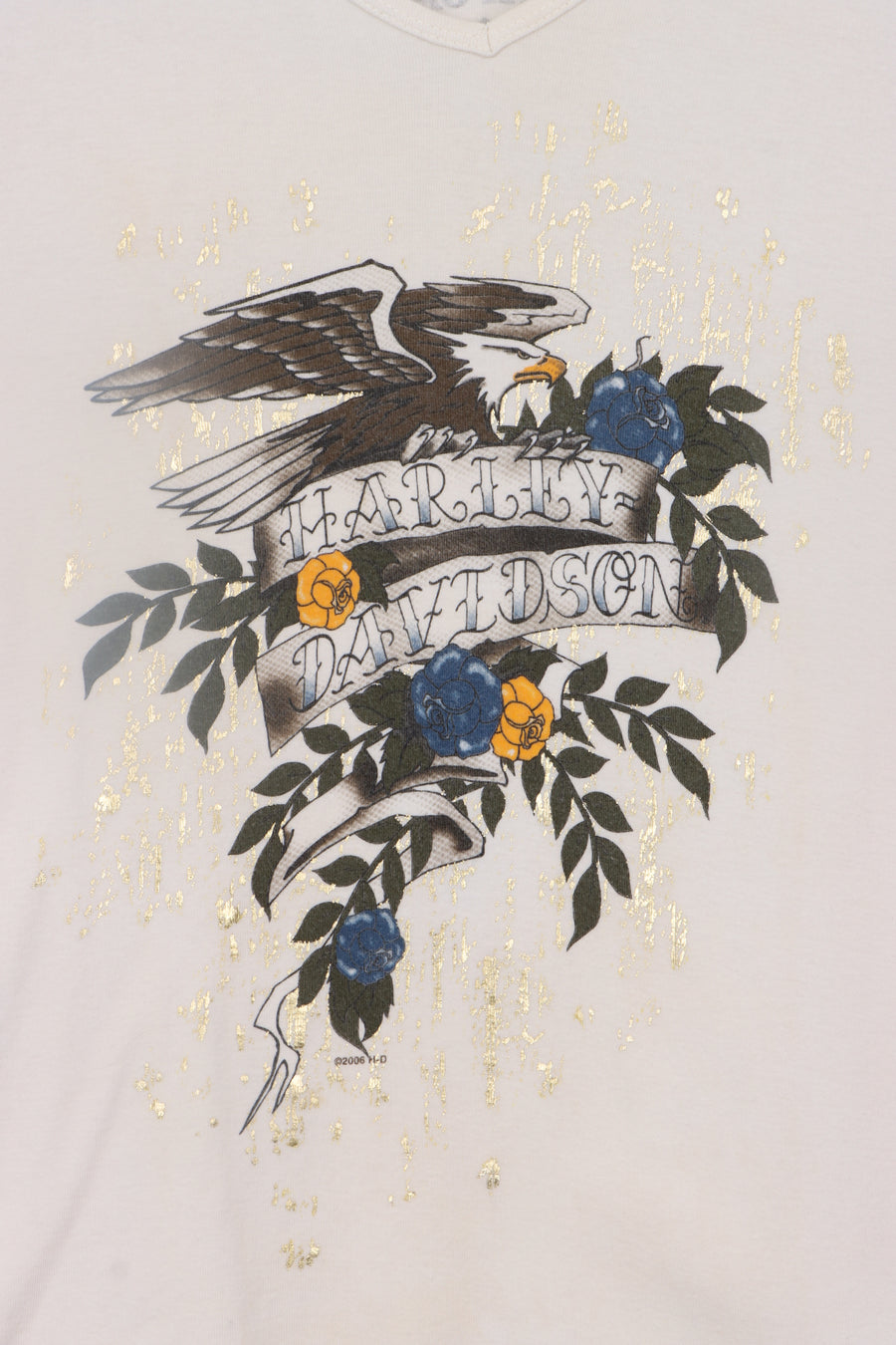 Traditional Tattoo Style Eagle Rose HARLEY Tee (Women's M)