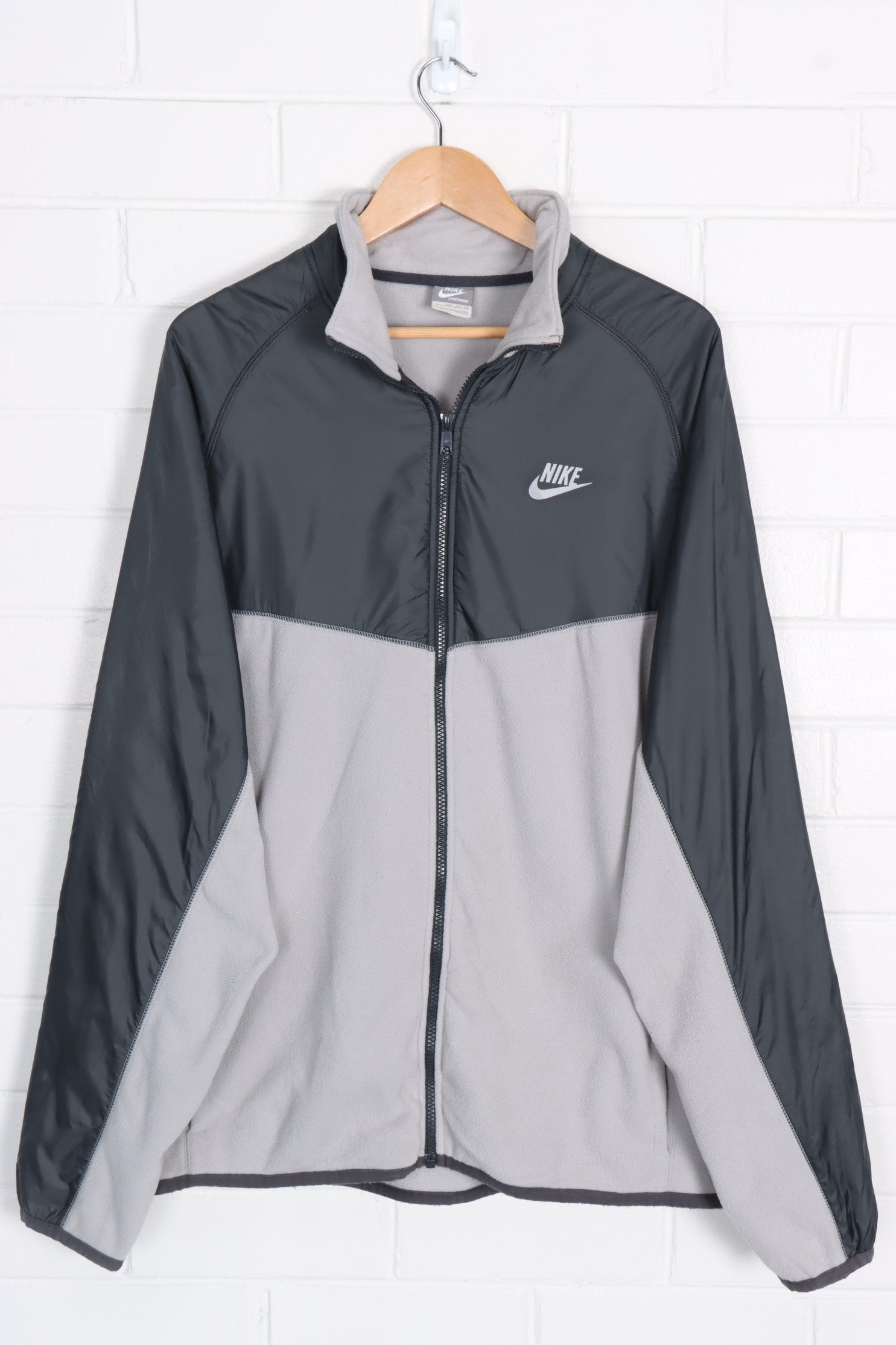 NIKE Grey & Silver Zip Up Fleece Jacket (XXL) - Vintage Sole Melbourne