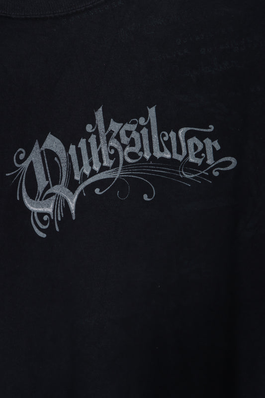 QUIKSILVER Surfwear Spell Out Y2K Logo Black Tee (L)