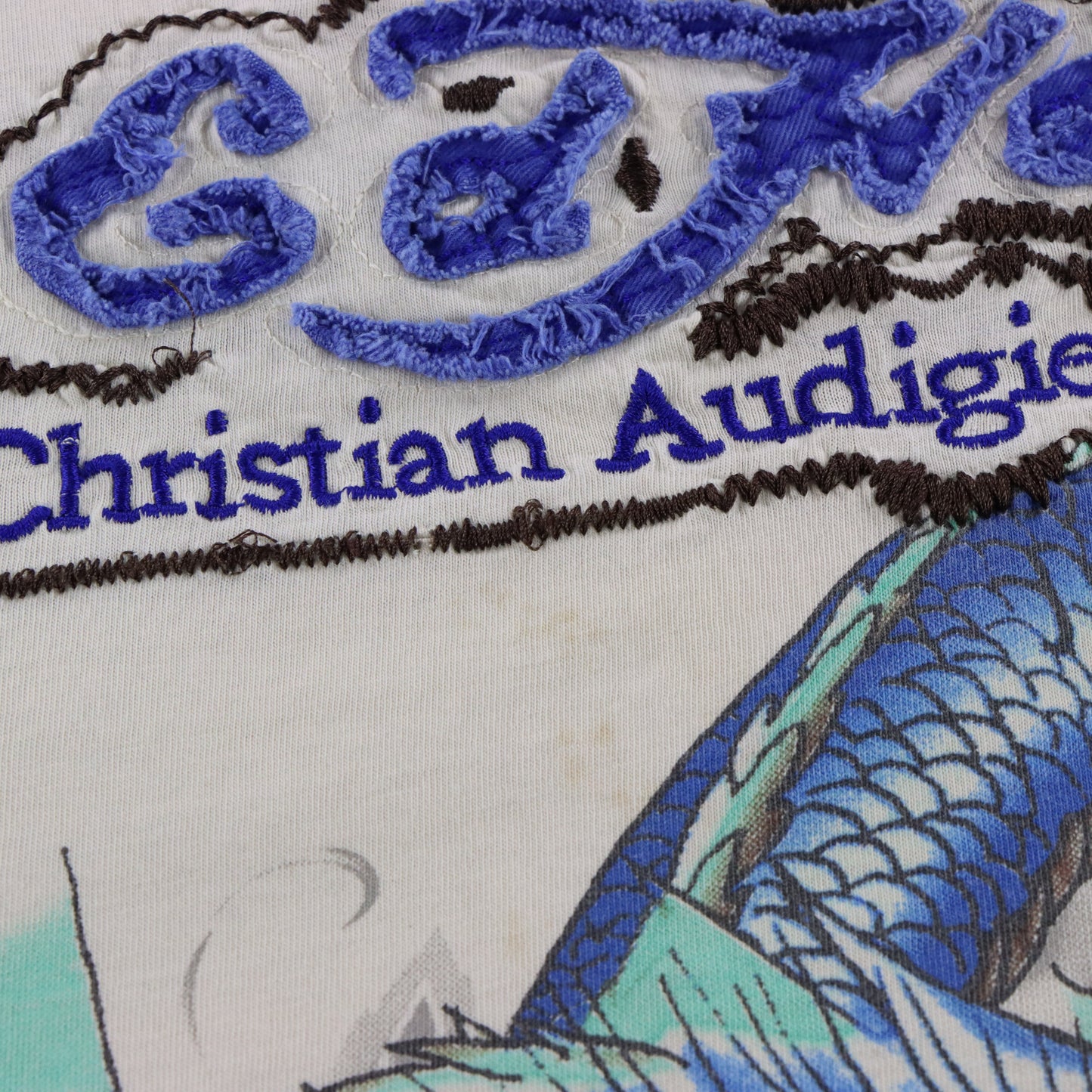 Vintage ED HARDY X CHRISTIAN AUDIGIER Dragon & Spell Out Logo Patch Y2K Style Ombre Tee (XL) Vintage Sole Melbourne