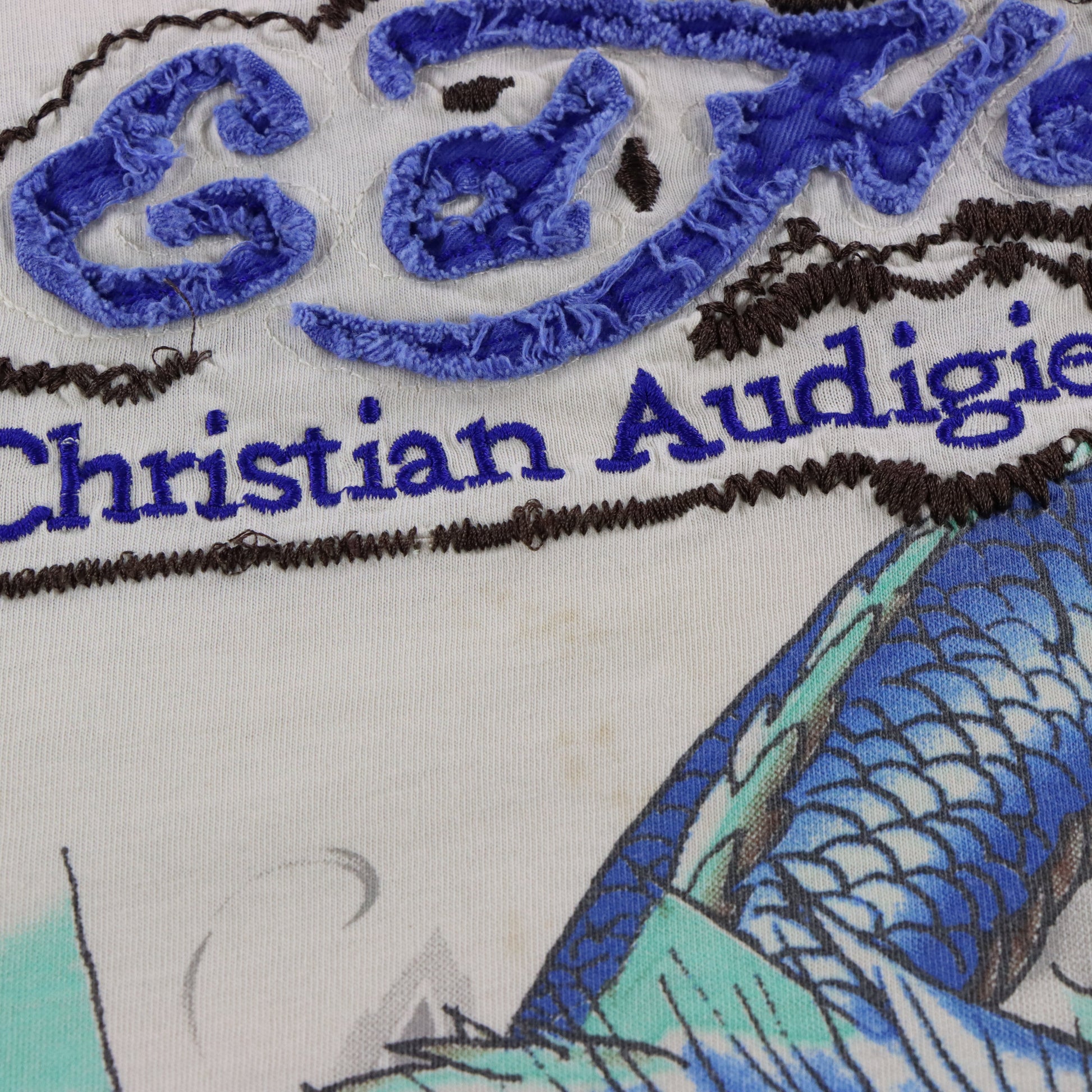 Vintage ED HARDY X CHRISTIAN AUDIGIER Dragon & Spell Out Logo Patch Y2K Style Ombre Tee (XL) Vintage Sole Melbourne
