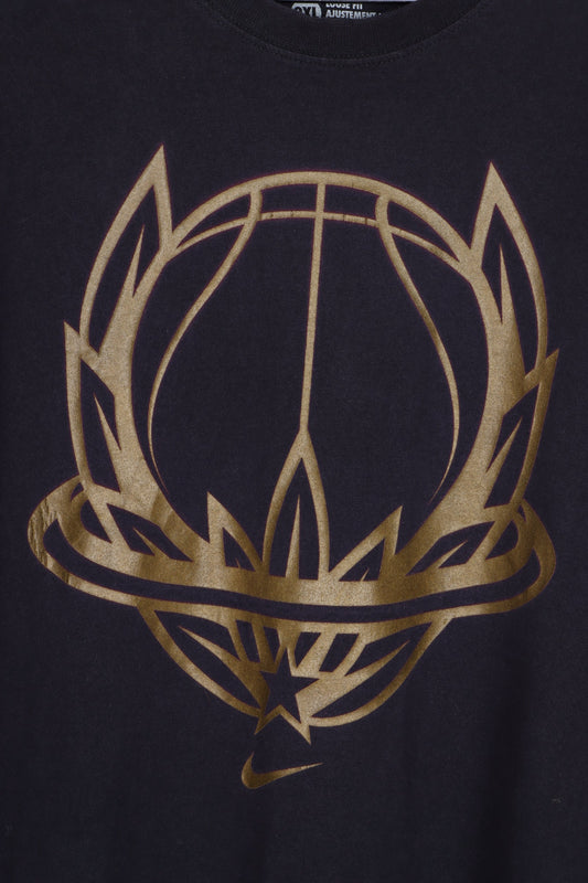 NIKE Basketball Centre Swoosh Logo Black & Gold T-Shirt (XXL)