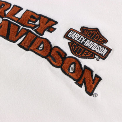 HARLEY DAVIDSON Embroidered Spell Out Logo White V-Neck Long Sleeve T-Shirt (XL TALL)
