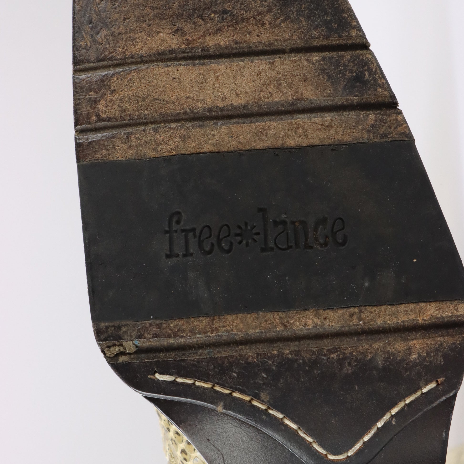 FREE LANCE Gold Foil & Embossed Snake Print Leather Block Heel Cowgirl Boots France Made (38.5) Vintage Sole Melbourne