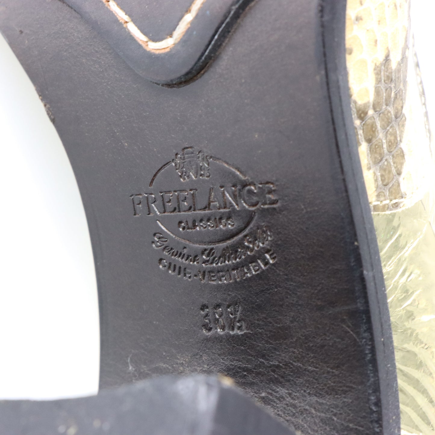 FREE LANCE Gold Foil & Embossed Snake Print Leather Block Heel Cowgirl Boots France Made (38.5) Vintage Sole Melbourne