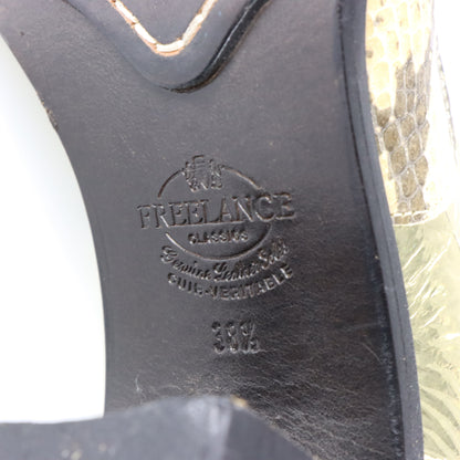 FREE LANCE Gold Foil & Embossed Snake Print Leather Block Heel Cowgirl Boots France Made (38.5) Vintage Sole Melbourne