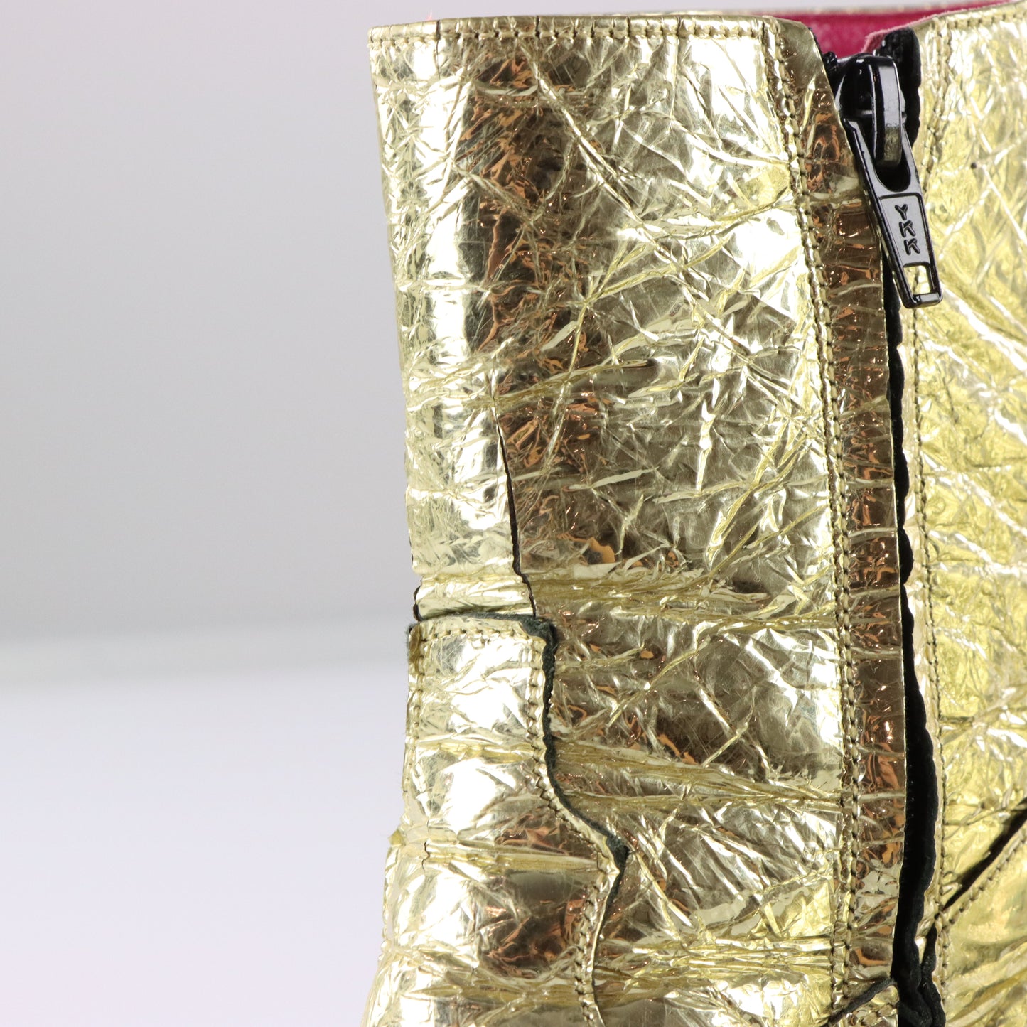 FREE LANCE Gold Foil & Embossed Snake Print Leather Block Heel Cowgirl Boots France Made (38.5) Vintage Sole Melbourne