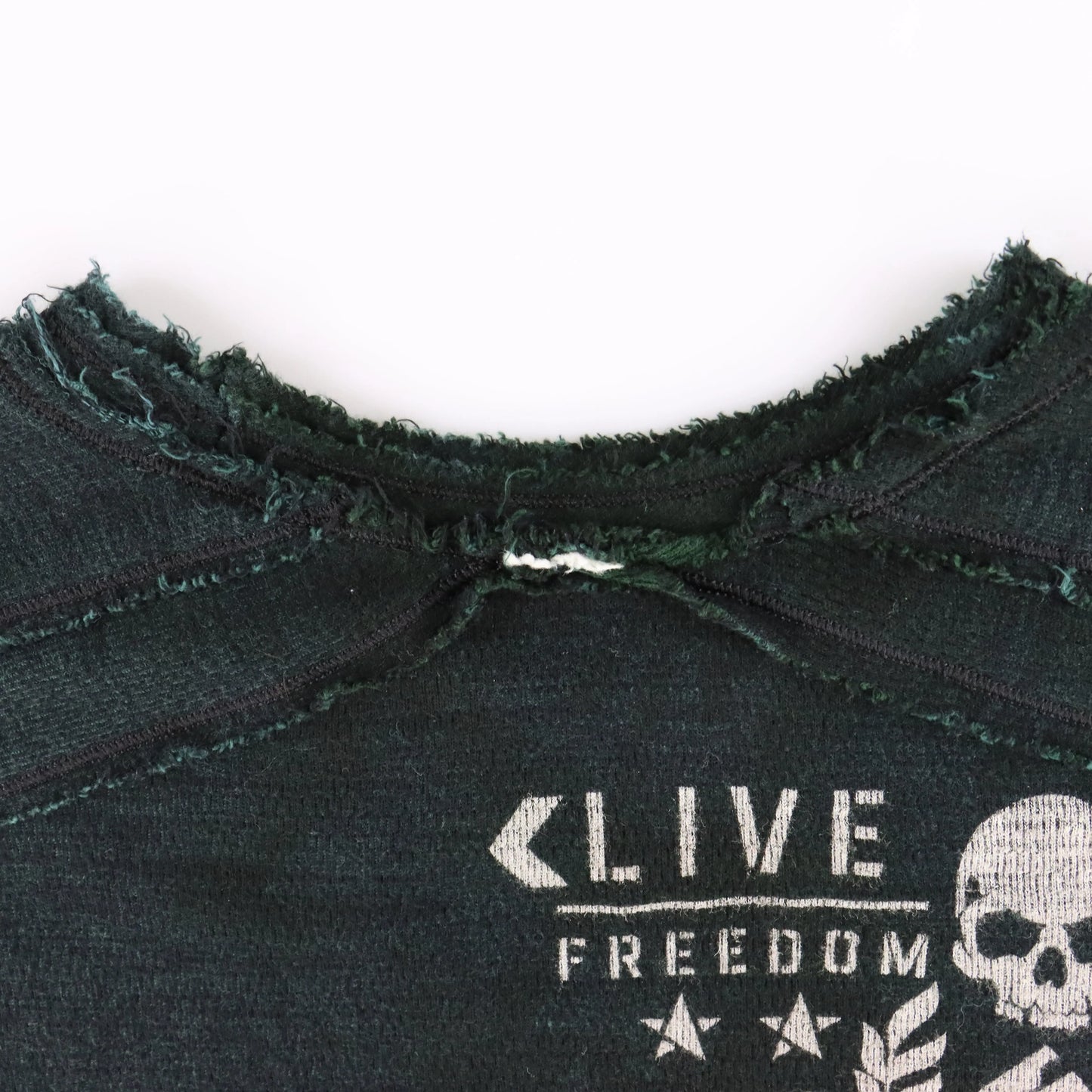 Vintage AFFLICTION Reversible Emerald Green & Black Y2K Velvet Cross Waffle Thermal Long Sleeve Tee (L)